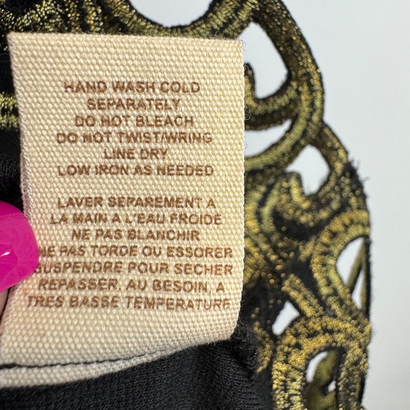 Free People Black Gold Embroidered Sleeveless Mini Dress Size 4 Floral Cutout - Picture 12 of 14